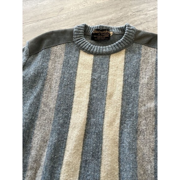Vtg Glenhusky Of Scotland Mens Pure Wool Shetland Sweater XL Suede Patches - Picture 10 of 11